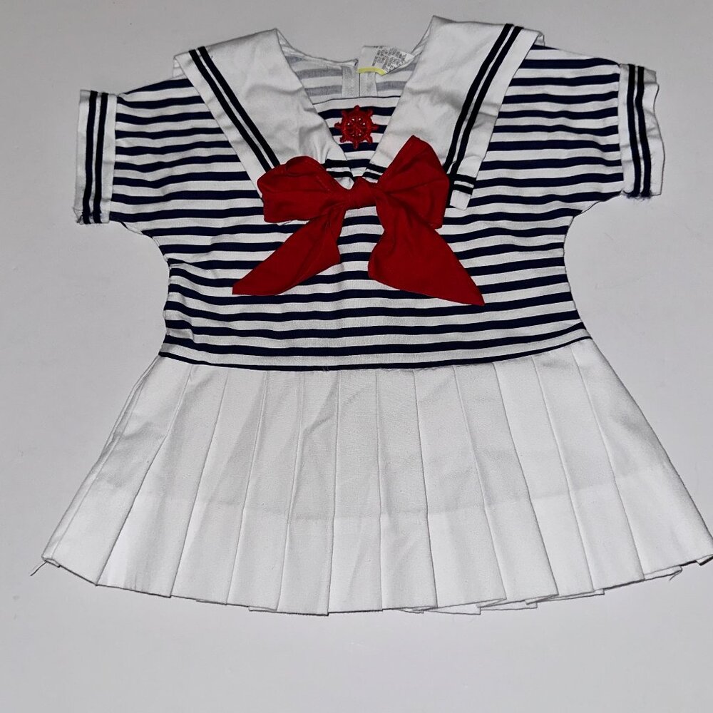 VINTAGE black & white SAILOR DRESS 12 months PLEATED SKIRT & STRIPES